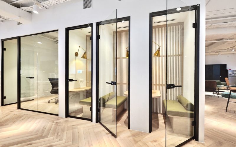 Phone Booths with Single Glazed Glass Partition