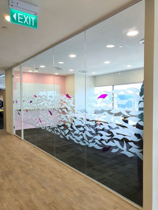 Showcasing Unique Decal on Glass Partitions – Exterior of Conference Room
