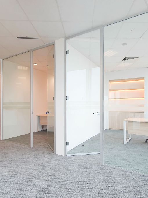 Single Glazed Acoustic Partition with Anodised Silver Frame