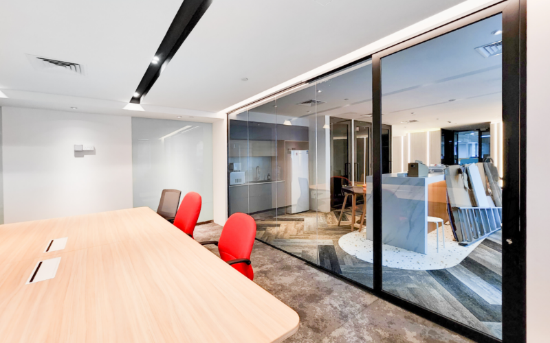 Maximize Office Privacy with Tinted Glass Sliding Door System