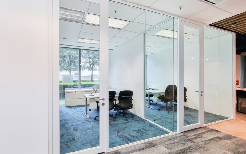 Single Glazed Glass Partitioning with White Frames