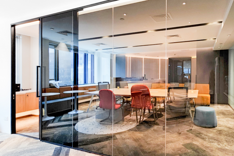 Maximize Office Privacy with Tinted Glass Sliding Door System