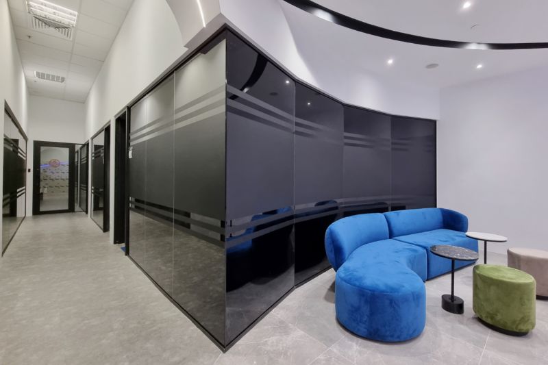 Stylish Office Spaces with Grey Tinted Glass Rooms