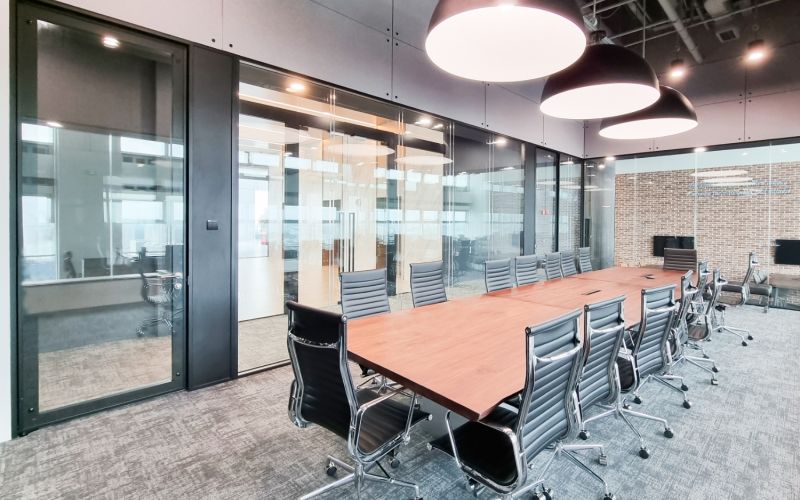 Conference Room With Double Glazed Glass Wall and Tech Panels