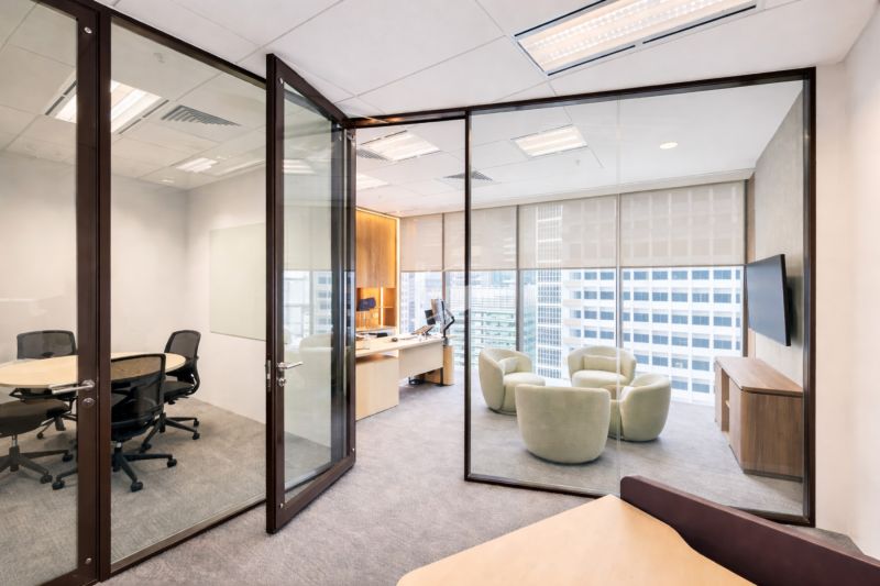Terra Brown Glass Partitions for an Investment Firm