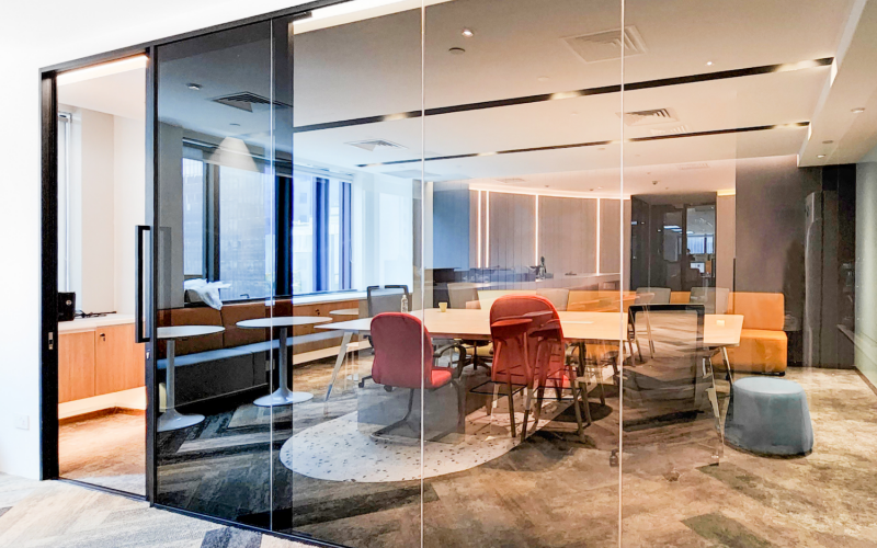 Maximize Office Privacy with Tinted Glass Sliding Door System