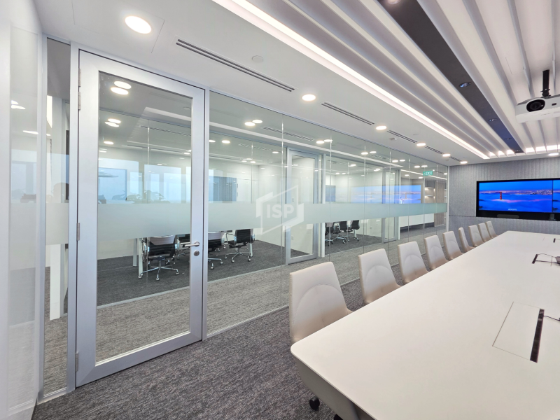 Glass Partition System with Anodized Silver Frame