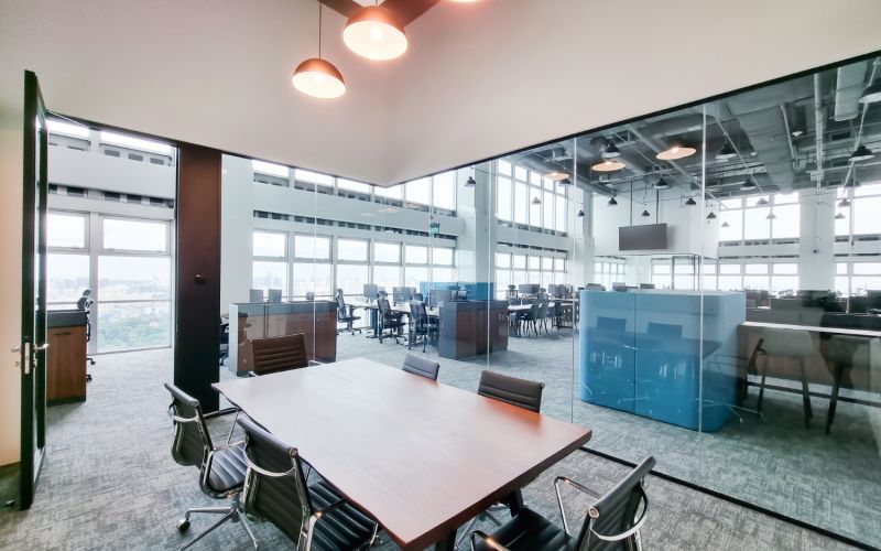 Meeting Room With Single Glazed Glass Wall and Tech Panels - Interior