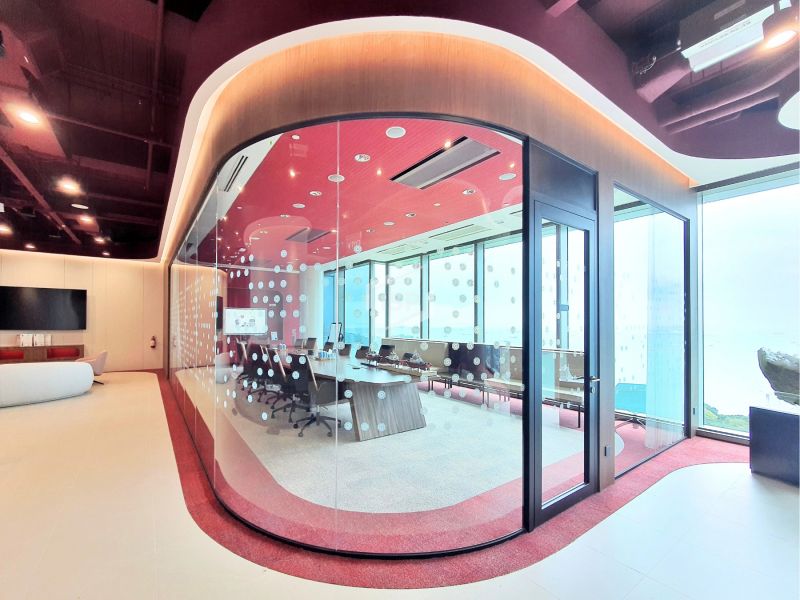 Conference Room with Curved Glass Design