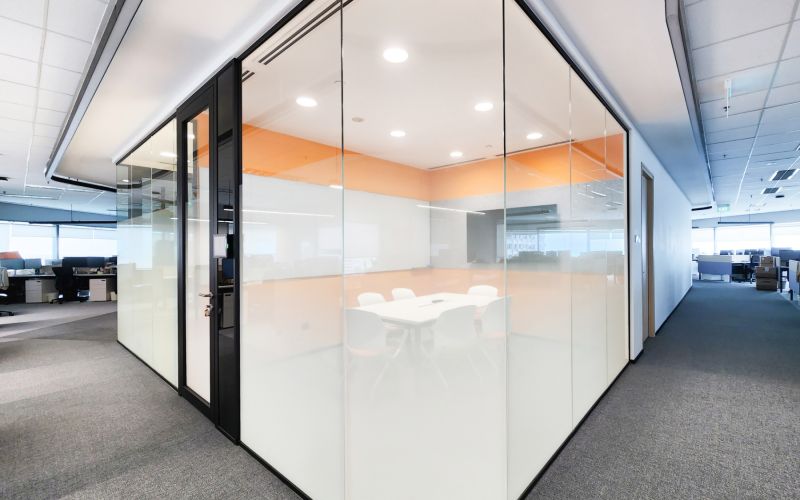 Office Meeting Room with Segmented Glass Design