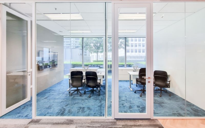 Single Glazed Glass Partitioning with Single Glazed Glass Doors