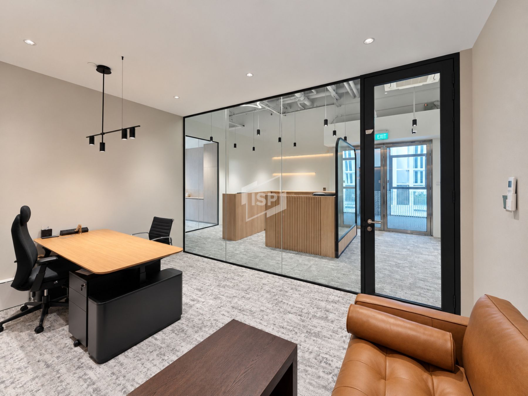 Private Office Glass Partition with Black Framed Door | ISP