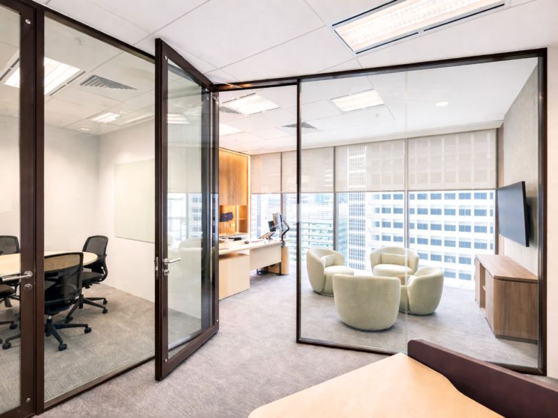 Terra Brown Acoustic Glass Panel in Office