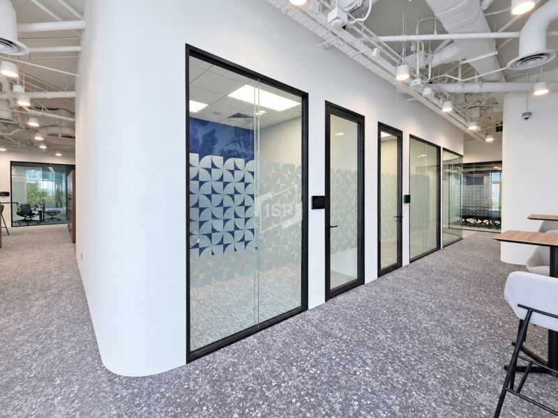 Glass Meeting Room with Integrated Display Screen