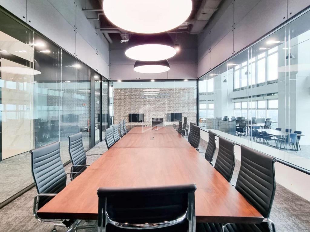 Acoustic glass office panel interior