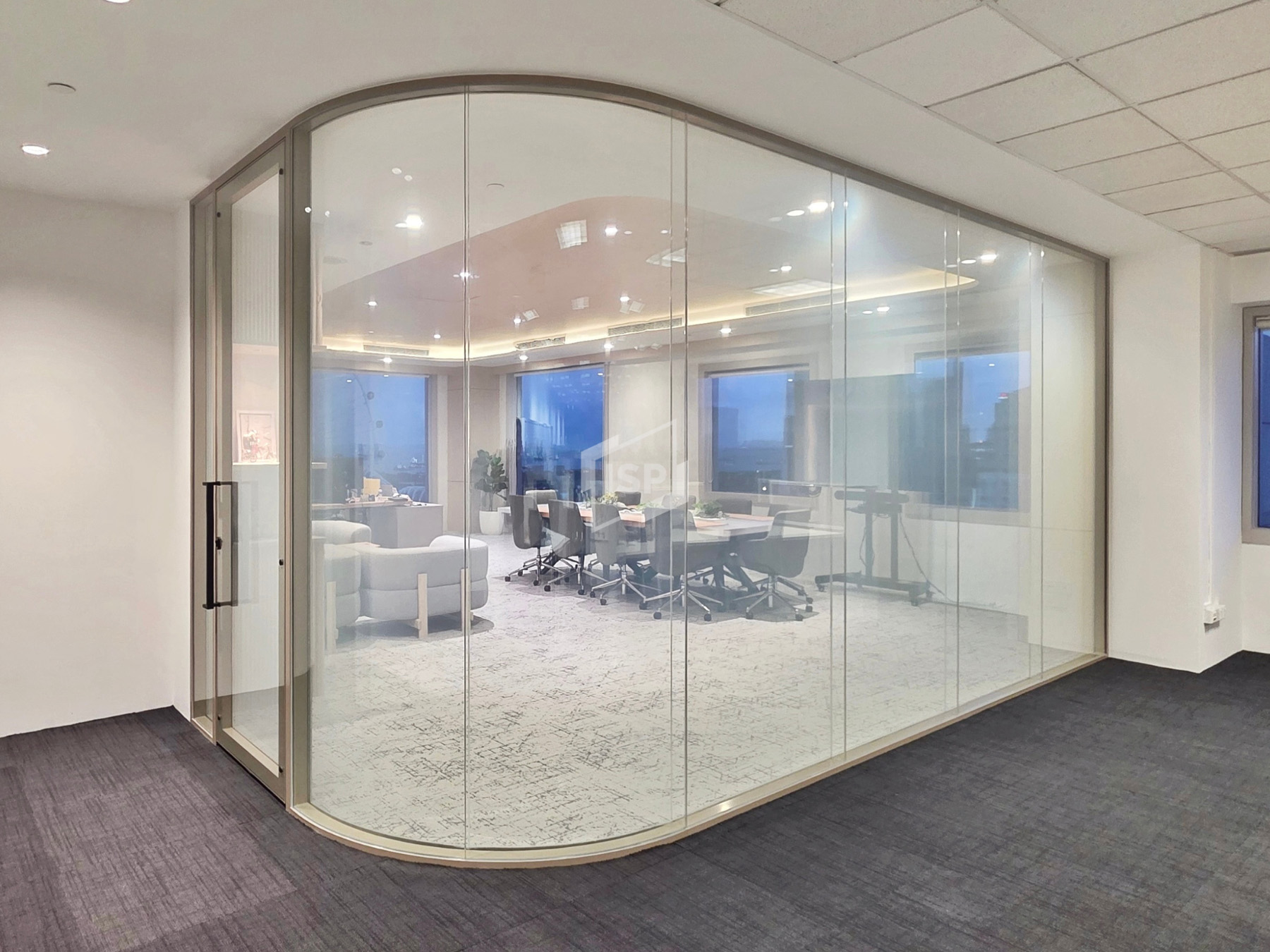 COMO Double Glazed Glass Office Panel with Curve Glass Design