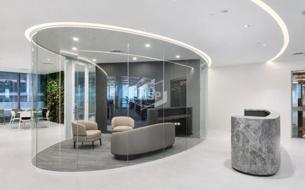 Curved Glass Partition Reception Area