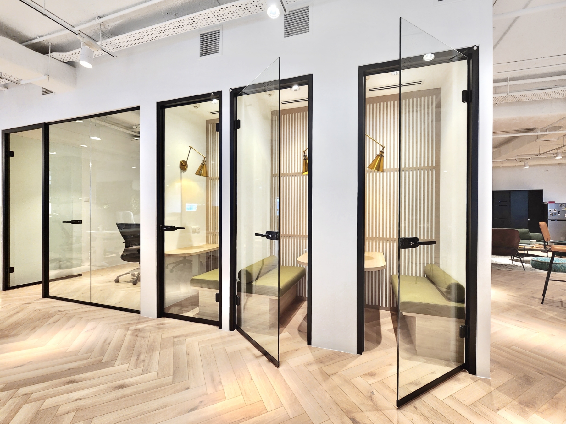 Phone Booths with Single Glazed Glass Partition