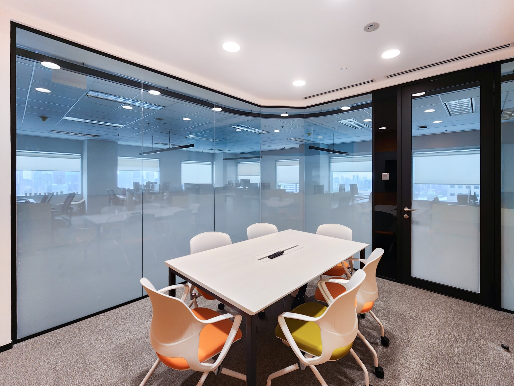 Single Glazed Glass Partitioning with Single Glazed Glass Doors Interior View